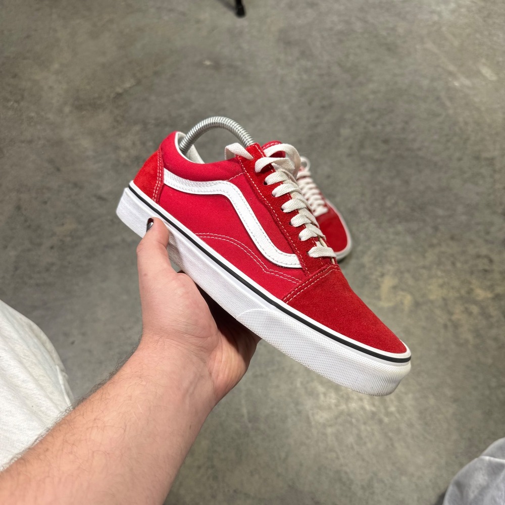 Vans Shoes Men 8.5 Red Old Skool Sneakers Canvas Suede Low Top Skate Shoes